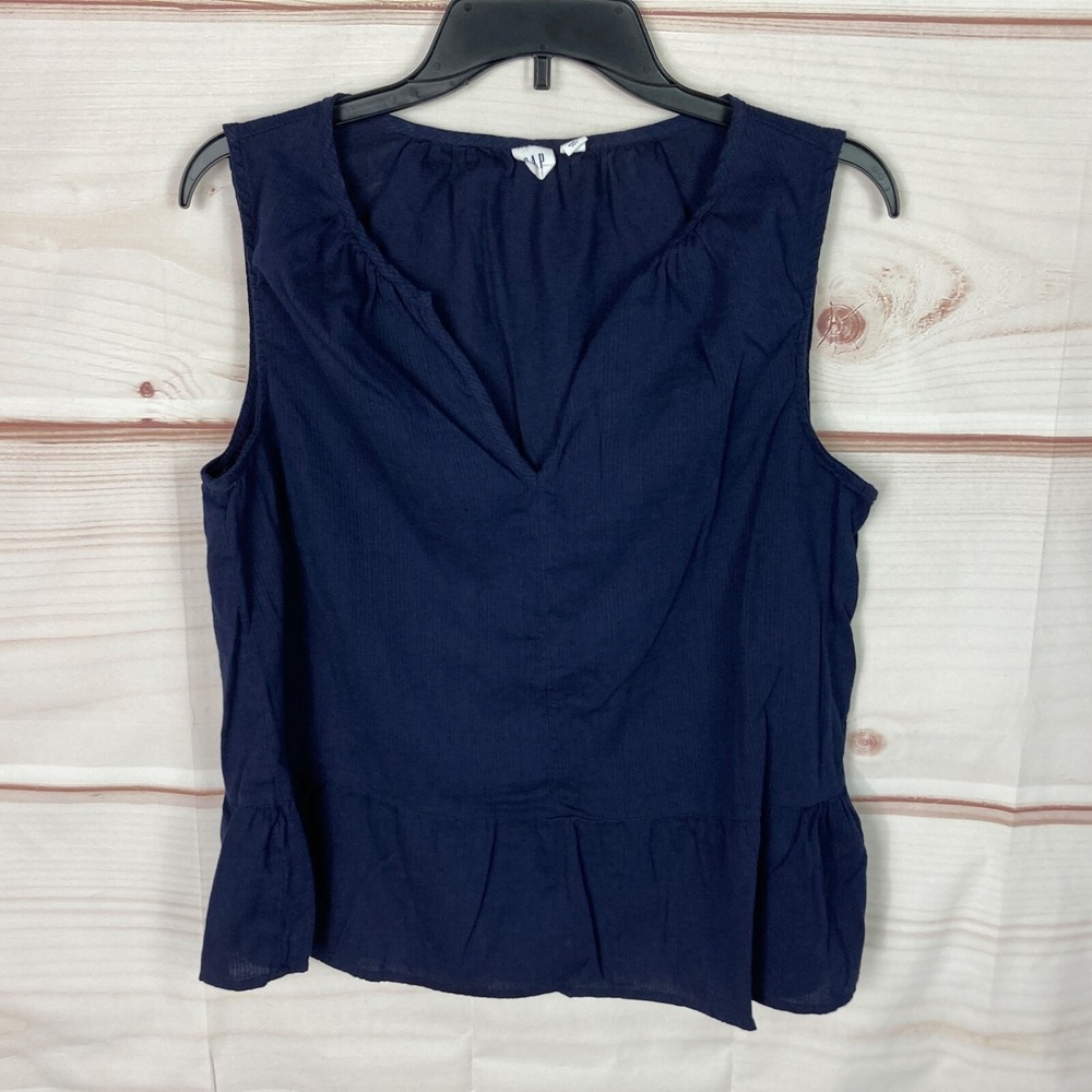 Gap Top Womens M Blue Peplum Blouse Sleeveless‎ Tank V-Neck Solid Pullover Woven